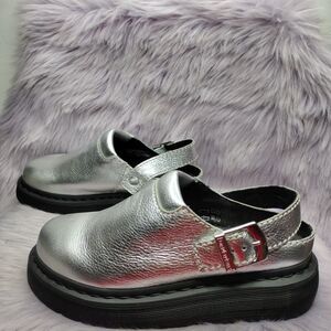 NEW Dr Martens Laketen Silver Leather Slingback Platform Clogs Men's 6 Women's 7